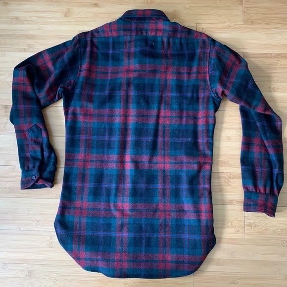 Vintage 60s Pendleton Fireside Shirt Sz Small Red Plaid Wool Collar One Pocket - Picture 11 of 12